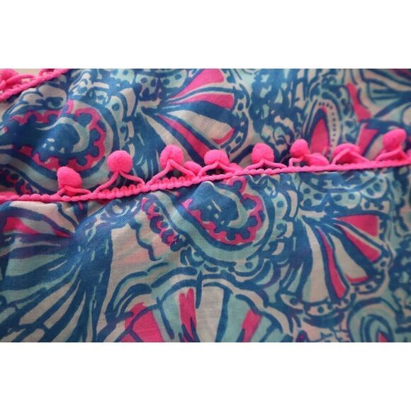 Lilly Pulitzer Women's Blue/Pink PomPom My Fans Lightweight Beach Cover-Up/Scarf - Picture 5 of 8